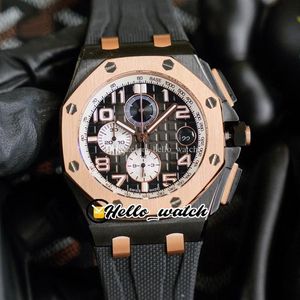 3A 44mm Gents Watches Miyota Quartz Chronograph Mens Watch Gray Texture Dial Two Tone Rose Gold Pvd Black Steel Case Stopwatch Rub199i