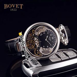 46mm bovet 1822トゥールビヨンアマデオフルーリーウォッチクォーツメンズウォッチスチールケースブラックスケルトンダイヤルレザーストラップhwbtハローウォッチ277k