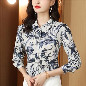 2023 Designer Satin Lapel Printed Shirt Women Long Sleeve Classic Silk Button Up Blouses Autumn Winter Casual Button Up Shirts New in Office Ladies Chic Runway Tops