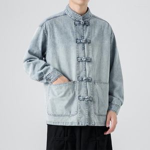 Männer Jacken Frühling Herbst Chinesischen Stil Denim Stehkragen Jean Oberbekleidung Lose Beiläufige Mantel Männer Baumwolle Jacke Mann