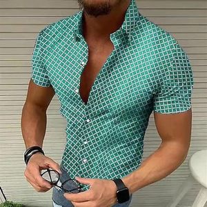 Neue Sommerhemden für Herren, kariertes Kurzarmhemd, lässig, großes Revers-Oberteil für Herren, Knopfleiste, Kleid, Chemise Homme, Bluse258t