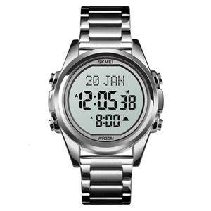 SKMEI 1667 Stainls Steel Back Digital Alfajr Azan Prayer Wrist Watch274d