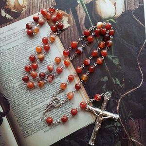 Colares Pingente Cottvored Spline Onyx Stone Pray Beads Cadeia Católica Nossa Senhora da Graça Medalha Crucifixo Cruz Rosário Colar Chaplet