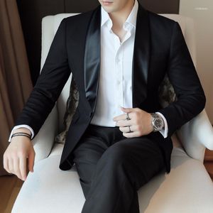 Men's Suits Brand Clothing Fashion Business Casual Blazer White Black Solid Color Slim Fit Jacket Wedding Groom Party Suit Coat M-5XL