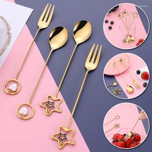 Coffee Scoops 1PC 304 Stainless Steel Spoon With Star Pendant Ice Cream/Coffee/Tea/Dessert Fork Creative Tableware Exquisite Gift