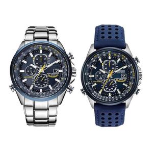 Luxury Wateproof Quartz Watches Business Casual Steel Band Watch Men's Blue Angels World Chronograph WristWatch188G