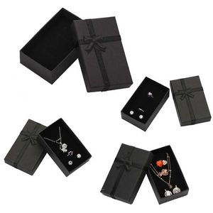 32 peças caixa de joias 8x5cm colar preto para anel presente papel joias embalagem pulseira brinco display com esponja 210713269s