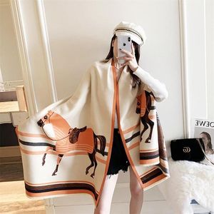 Lenços 2021 inverno cavalo impressão cachecol quente para mulheres cashmere pescoço bandana xale envoltório feminino pashmina cobertor foulard249j