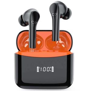 Auricolari wireless J5PRO, cuffie Bluetooth 5.3 Cuffie stereo con bassi profondi e cancellazione del rumore 42 ore di riproduzione Auricolari con display di alimentazione a LED,