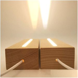 Night Lights 5Mm Rec Led Display Base Wooden Lighted Bases Stand Lasers Crystal Glass Light Resin Art Ornament Ship Drop Delivery Ligh Dhczo