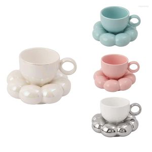 TEAWARE SETS Flower Coffee Cup Saucer Set Cute Mug Ceramic med Sunflower Latte Cups 6.7oz