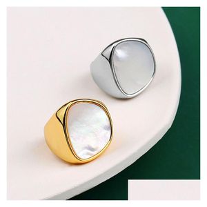 Band Rings Sier Ring For Women Trend Elegant Creative Vintage Geometric White Shell Party Jewelry Birthday Gifts Drop Delivery Dh0X8