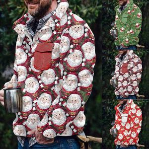 Herrtröjor jul snöflinga mönster knapp front pullover jacka roman 2t sweatshirt för män ingen huva fleece hoodie