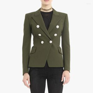 Kadınlar Suits Yüksek Kalite EST Güzel Tasarımcı Blazer Aslan Düğmeleri Çift Göğüslü Ceket Ordusu Yeşil