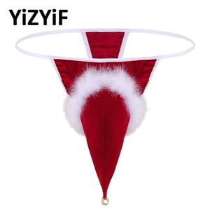 Seksowne bikini-thong bieliznę Mężczyznę bielizny Velvet Santa Christmas Holiday Fancy Cosplay G-string z małym dzwonkiem męskim stroje kąpielowe 290J