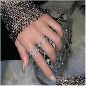 Cluster Rings Luxury Geometric Index Finger Ring Adjustable Shiny Zircon Opening For Women Micro Pave Party Jewelry Drop Delivery Dhuir