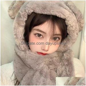 Beanie/Skull Caps Beanies Beanie/Skl Women Ears Winter Hat High Quality Add Fur Lined Flanging Cap Stylish Cute Beanie Thick Outdoor W Dhy8A