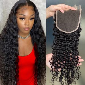 Top Quality 100% Virgin Raw Remy Human Hair 5x5 HD Lace Closure 1 Piece Natural Color Black Deep Wave Hair Extension