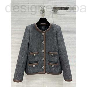 Women's Jackets designer Quality and Temperament Celebrity Contrast Herringbone Pattern Wool Cardigan Fashion Coat HAMC