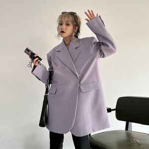 Abiti da donna Coreano monopetto Colletto Donna Blazer Cappotto Viola Grigio-verde Nero Primavera Allentato Giacca casual da ufficio da donna