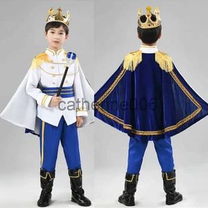 Occasioni speciali 7 pezzi Set Costume da principe per bambini Bambini Deluxe Giacca da re medievale con mantella Pantaloni Corona Mazza Vestito Ragazzi Costumi di Halloween Party x1004