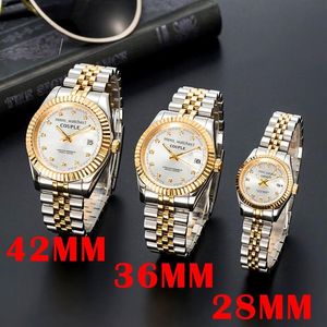 Mens Automatic Gold Mechanical Watches Women Dress Full Stainless Steel Sapphire Waterproof Luminous Couples armbandsur244n