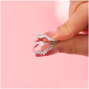 Ringe Hainon Sier Farbe Erstaunliche Micro Pave Zirkonia Schicht Engagement Für Frauen Mode Band Schmuck Versprechen Ring Drop Lieferung Dhtnv