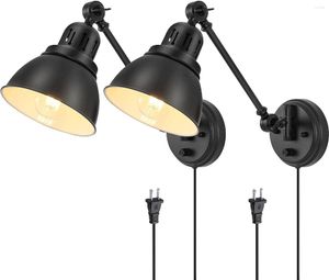 Applique murale en appliques, lot de 2 appliques d'éclairage avec interrupteur marche/arrêt à intensité variable, bras pivotant, luminaires industriels en métal noir Saf