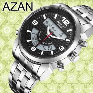 6 11 جديدًا جديدًا من الفولاذ المقاوم للصدأ LED Digital Dual Time Azan Watch 3 Colors Y19052103273B