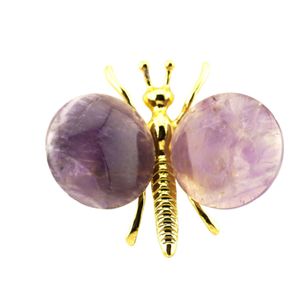 Pendant Necklaces Gemstone Butterfly Figurine Ornament Healing Chakra 25Mm Crystal Stone Animial Wings Metal Stand For Home Table Deco Dhov7