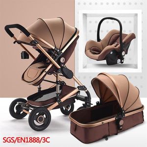 Multifunctional 3 in 1 Baby Stroller High Landscape Stroller Folding Carriage Gold Baby Newborn1260a