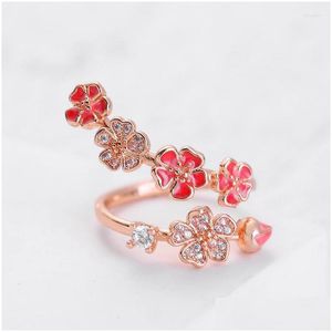 Anelli Moda Creativo Aperto Squisito Plum Blossom Smalto Gioielli di lusso Fascino Donna Anello d'oro rosa Regali di San Valentino Consegna di goccia Dh4Uu