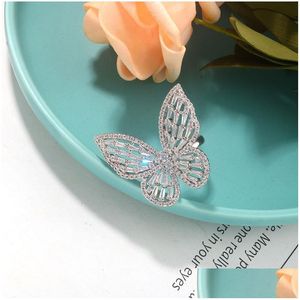 Band Rings New Super Fairy Zircon Butterfly Open Index Finger Ring Fashion Temperament Sweet Wild Love Female Jewelry Drop Delivery Dh2Gr