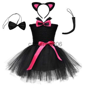 Ocasiões especiais Tonlinker Meninas Halloween Animal Cat Costume Set Natal Criança Festa de Aniversário Preto Malha Tutu Vestido Mouse Spider Cosplay Costume x1004