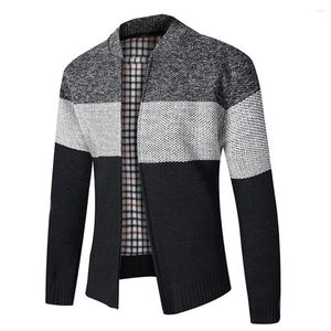 Felpe con cappuccio da uomo Uomo inverno caldo spesso foderato di pelliccia maglione lavorato a maglia cappotto con colletto giacca felpa cuciture colorblock colletto alla coreana cappotti