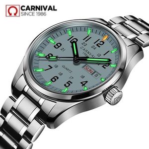 Carnival Tritium Light Men Watch Quartz dubbel kalenderdatum tritium lysande vattentät 200 m militär dykning klockor safir t20251g