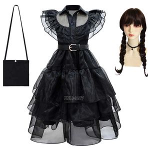 Occasioni speciali Abito da bambino per ragazze Costume da mercoledì nero Ragazza adolescente Compleanno Cosplay Carnevale Abiti da principessa per bambini + Set di cinture 5 7 12 14 anni x1004