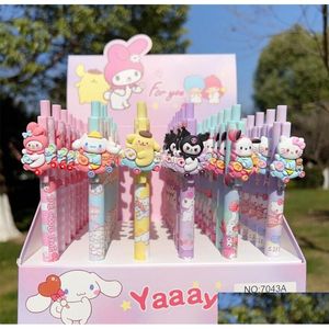 Jel Pens Toptan 48 PC/Set Cartoon sevimli melodi baskı öğrenci siyah kalem düz yazma malzemeleri 0.38mm kırtasiye papelaria materi dhjh1