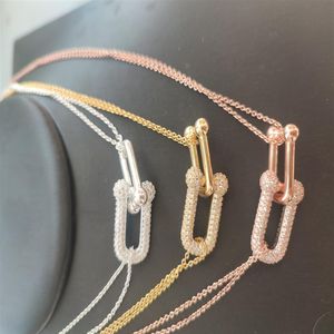 Gold Initial Pendant Set Necklace Diamond Horseshoe Hardware Designer Kvinnor Män Par Fashion Wathe Top Quality Wedding Party Th294Z