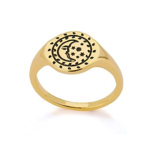 Cluster Ringe Stern Mond Gothic Ästhetik für Frauen Vintage Edelstahl Punk Paar Ring Übertreibung Schmuck Zubehör Geschenke Dro Dhsnl