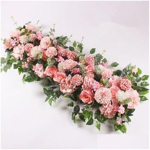 Flores decorativas grinaldas 100cm diy casamento flor arranjo de parede suprimentos peônias de seda rosa linha artificial decoração arco de ferro bac dhlts