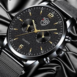 Wristwatches Relogio Masculino Luxury Business Mens Watches Stainless Steel Mesh Belt Quartz Leather Sports Wrist Watch Men Lumino314E