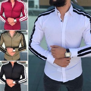 Plain Men Formal Shirts Business Dress Wedding Long Sleeve Slim Top Patchwork Topps BLouse Fit Button Shirt290C