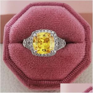 Anelli di lusso di colore giallo Sier Designer Anello di fidanzamento per le donne Lady Anniversary Gift Jewelry Bk Sell R5938 Drop Delivery Dh9A7