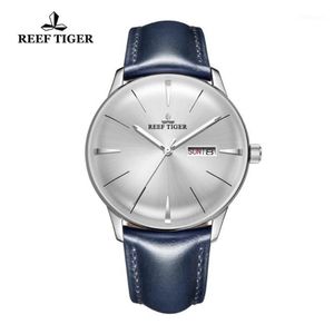 Armbandsur 2021 Reef Tiger RT Dress Watches For Men Blue Leather Band Convex Lens White Dial Automatic RGA823812983