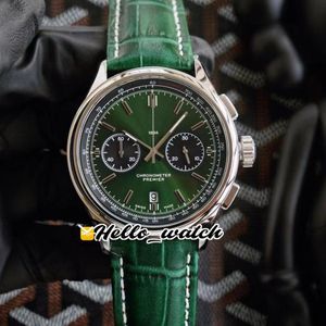 Ny Premier B01 Steel Case AB0118A11L1X1 VK Quartz Chronograph Mens Watch Stopwatch Green Dial Green Leather Strap Watches Hello W285p