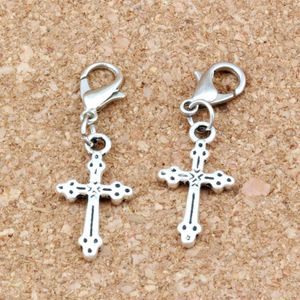 100 Pz / lotto Argento Antico in lega di zinco Charms Croce Perlina con chiusura a moschettone Bracciale con ciondolo adatto Gioielli fai da te 11 2x35mm A-271b275T