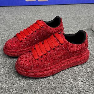 Luxury Designer Fashion Men's Red Black Rhinestone Platform Shoes Causal Flats Moccasins Male Rock Hip-hop Walking Sneakers 10A4