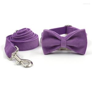 Köpek yaka yaka ismatı kız köpekler için kişiselleştirilmiş bowtie ayarlanabilir sevimli mor köpek yavrusu Yorkshire Shih Tzu Pug