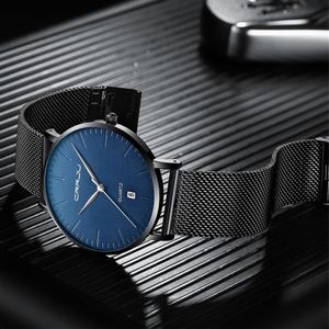 Crrju New Fashion Men's Ultra Thin Quartz Watches Men Luxury Brand Business Stainless Steenless Steel Mesh Band Waterproof Watch277Q